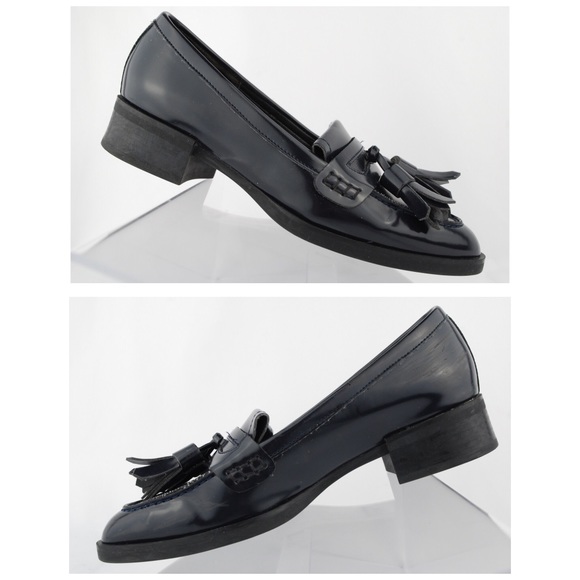 ZARA Women Navy Blue Flats Tassel Penny Loafers - Picture 3 of 8